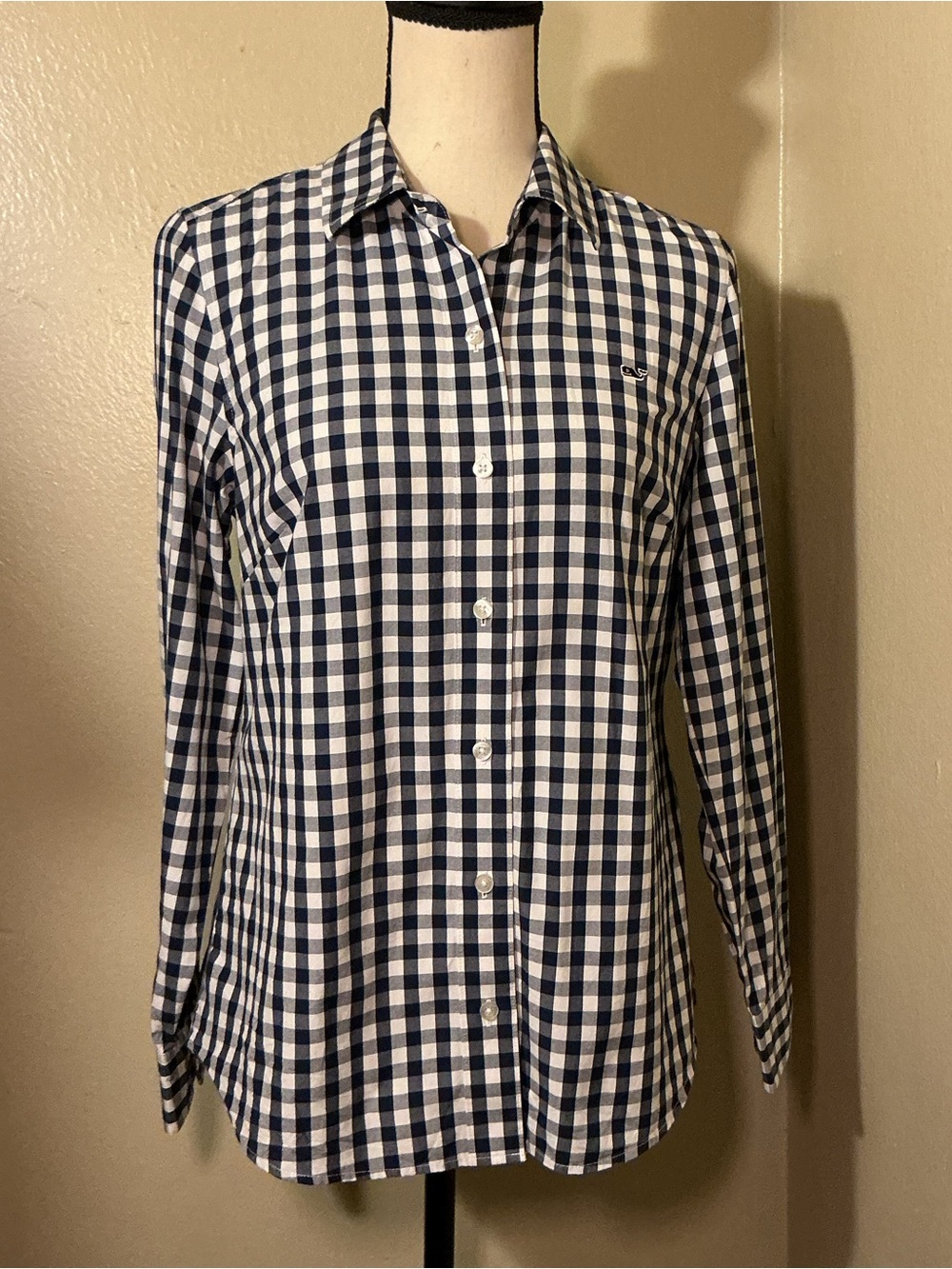 Vineyard Vines Navy & White Gingham Button-Down Shirt -Women’s